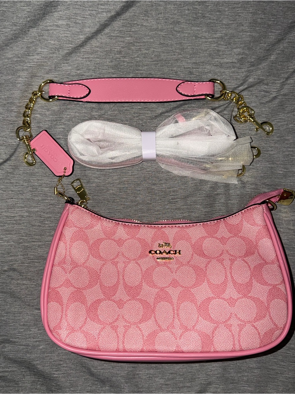 Coach Pink Signature Canvas Crossbody Bag with Gold Hardware